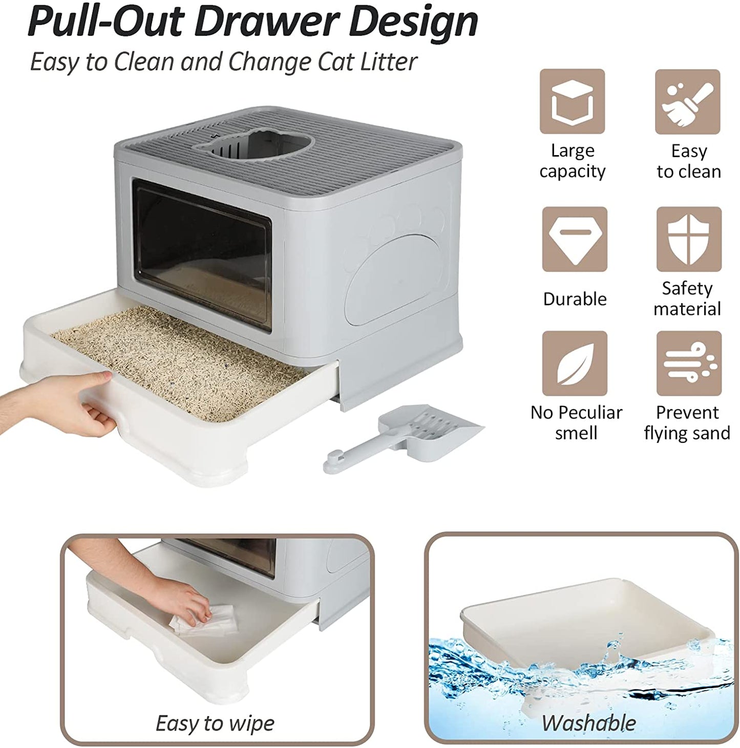 🐾 Caja de arena plegable para gatos – Espacio, limpieza y comodidad total