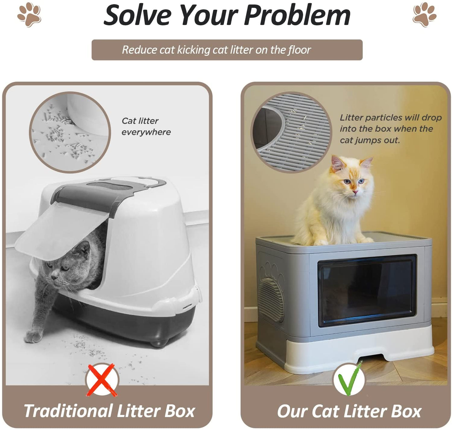🐾 Caja de arena plegable para gatos – Espacio, limpieza y comodidad total