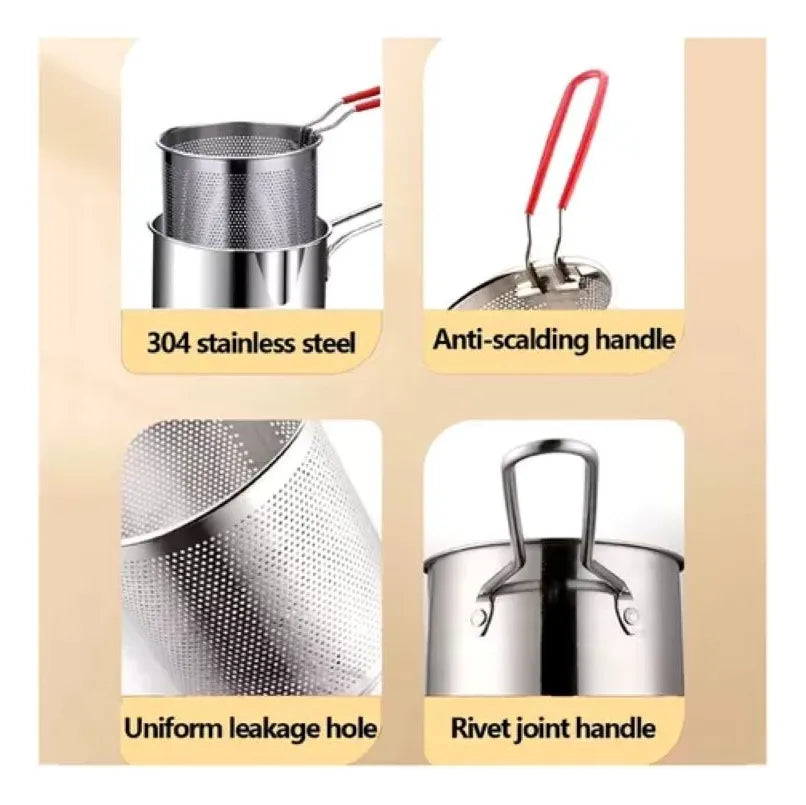 Freidora de Acero Inoxidable con Colador: Cocina Rápida y Saludable Sin Salpicaduras
